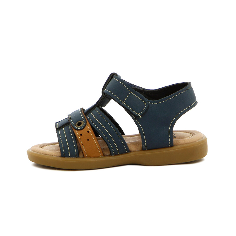 Angus Sandalia Niño 3 Tiras C/ Pulsera Y Velcro Marino-camel
