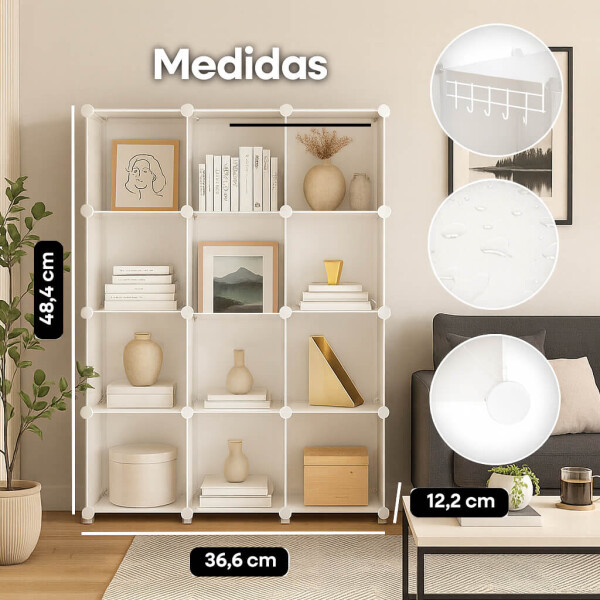 Estantería Biblioteca IMBACK IBK-PLC009 | 12 Cubos Modulares, Compacta, Resistente y Versátil Blanco Estantería Biblioteca IMBACK IBK-PLC009 | 12 Cubos Modulares, Compacta, Resistente y Versátil Blanco