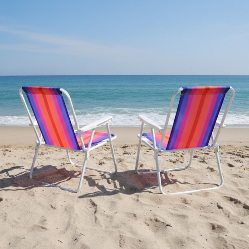 Set X 2 Sillas Altas Aluminio Clásica A Rayas VIOLETA Y NARANJA