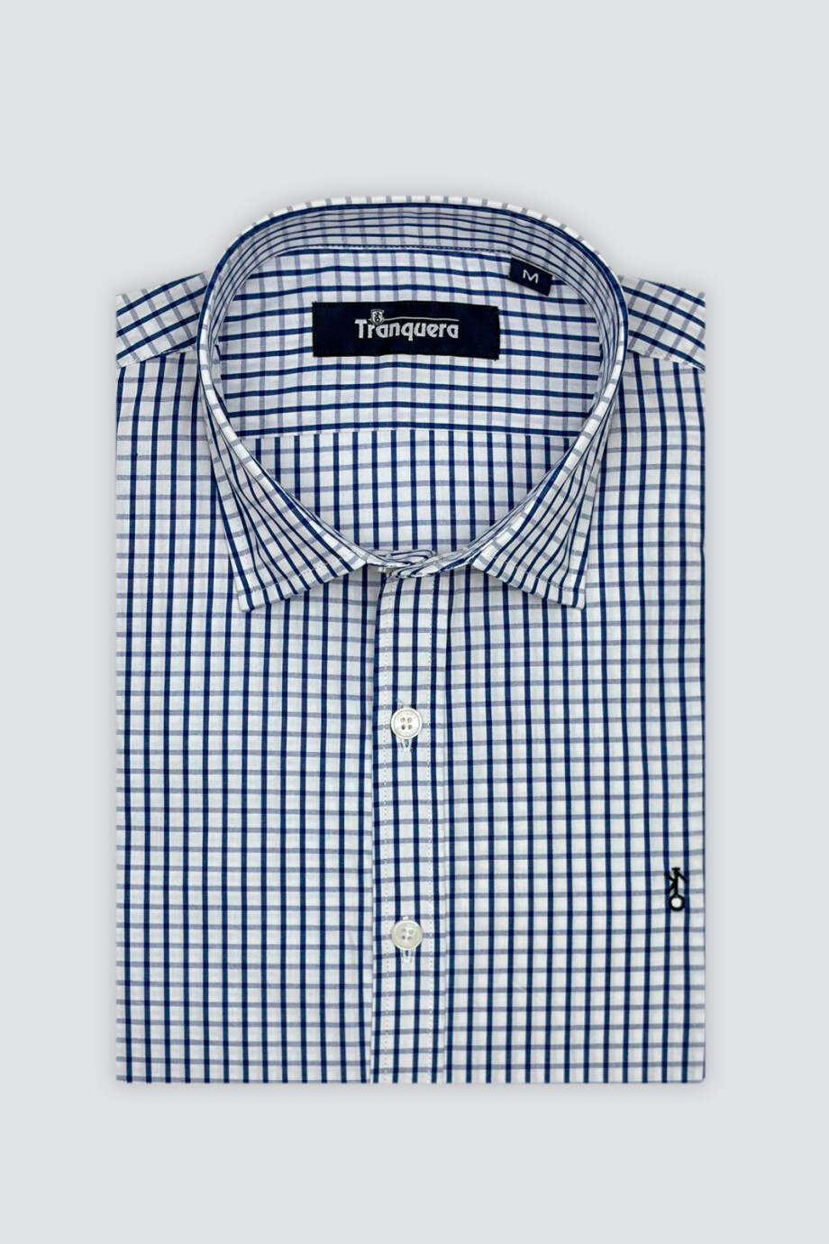Camisa de Hombre Premium Cuello s/Botones Cuadros Azules