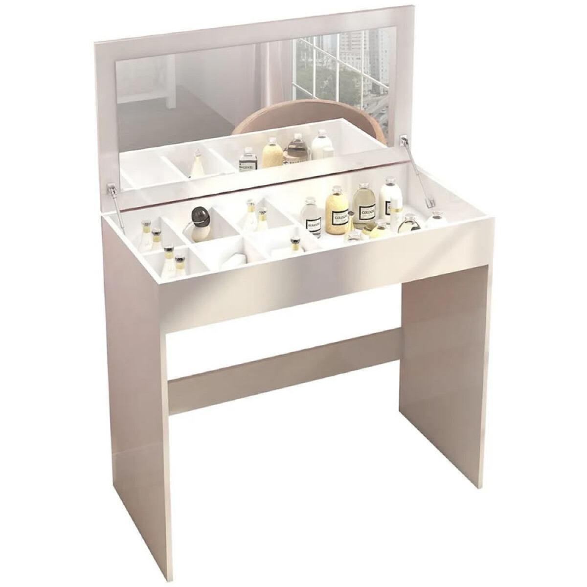 Tocador escritorio con con cajón espejo oculto y separadores para bijouterie 