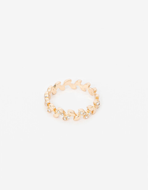 Anillos Chicos Special Price Anillo Hojitas Strass - Dorado