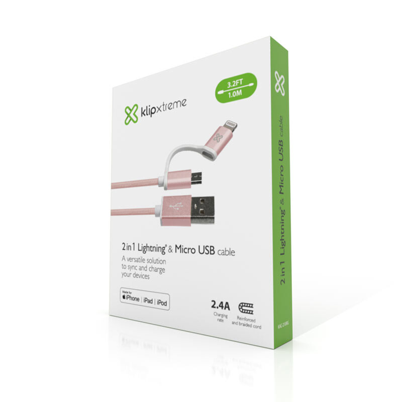 CABLE 2 EN 1 LIGHTNING Y MICRO USB,KAC-210RG ROSE GOLD, 1 M LONGITUD 001