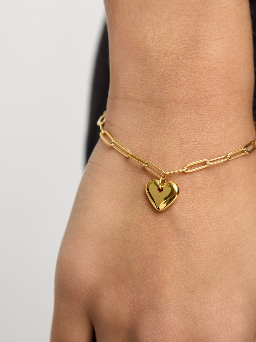 Pulsera De Eslabones Con Corazón - Acero Inoxidable dorado