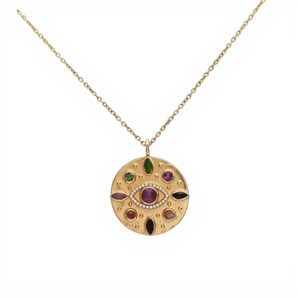 Conjunto Kali-Plata rodinada 925 con micra oro 18 k-Turmalinas multicolor y Topacio blanco-CJ2005 conpiedra