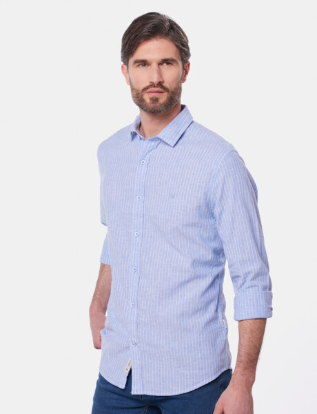 CAMISA DE LINO RAYADA Azul