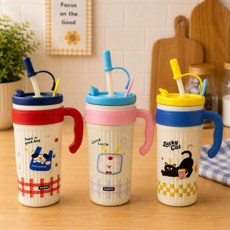 Vaso térmico de acero con sorbito y tapita 750ml Rosado