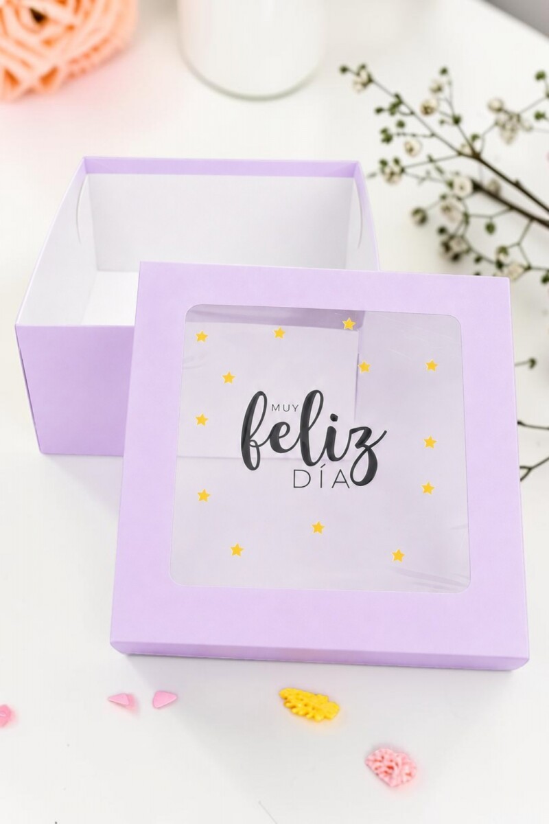Caja flexi 20x20x9,5. c/visor impreso - LILA- ESTRELLAS 