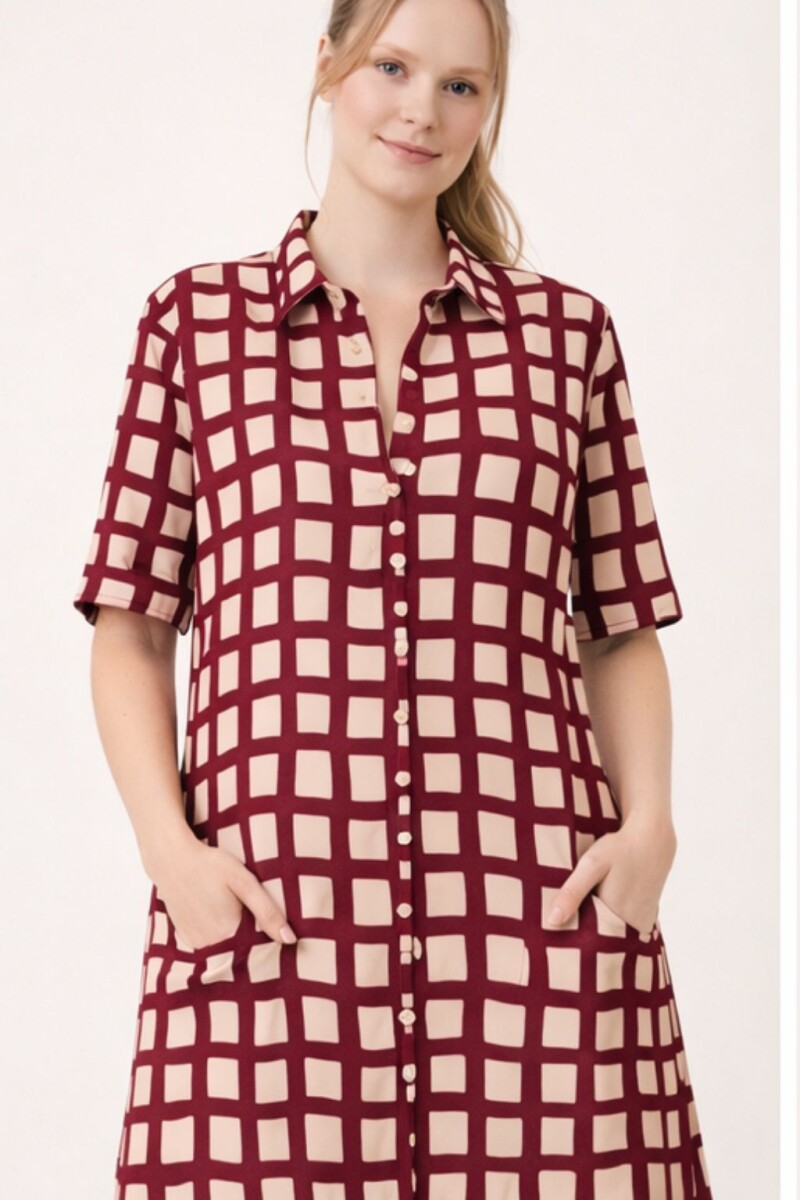 Camisa Maternal Pupa – Viscosa suave con bolsillos prácticos Estampa Borgoña