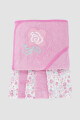 Toalla con capucha + 3 babitas bebe flores Rosado
