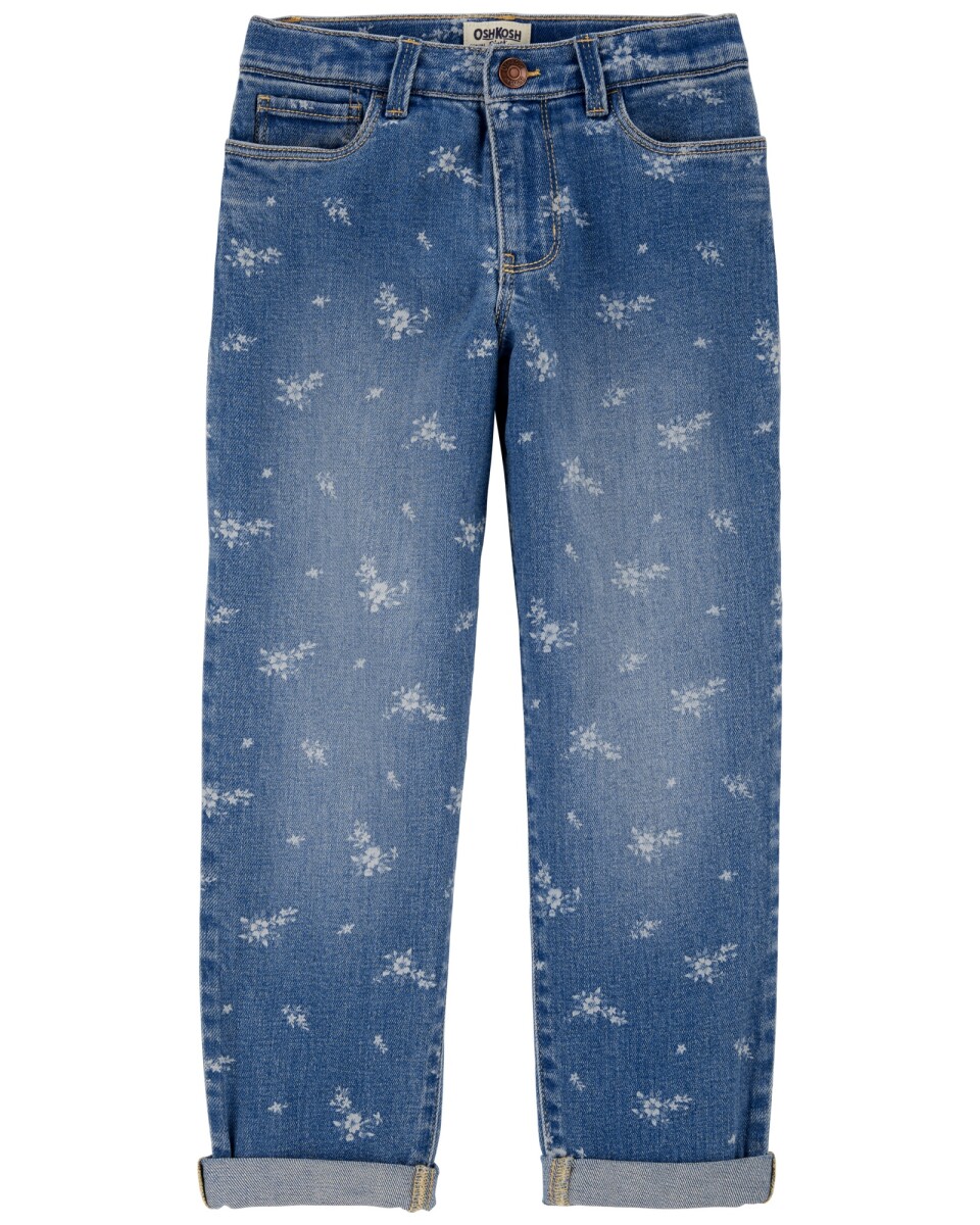 Pantalón jean de corte holgado, diseño floral 
