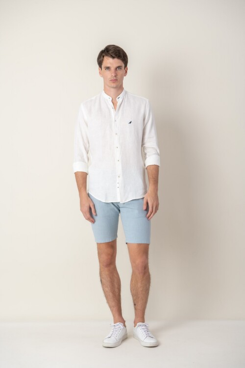 Camisa Lino cuello Mao Blanco