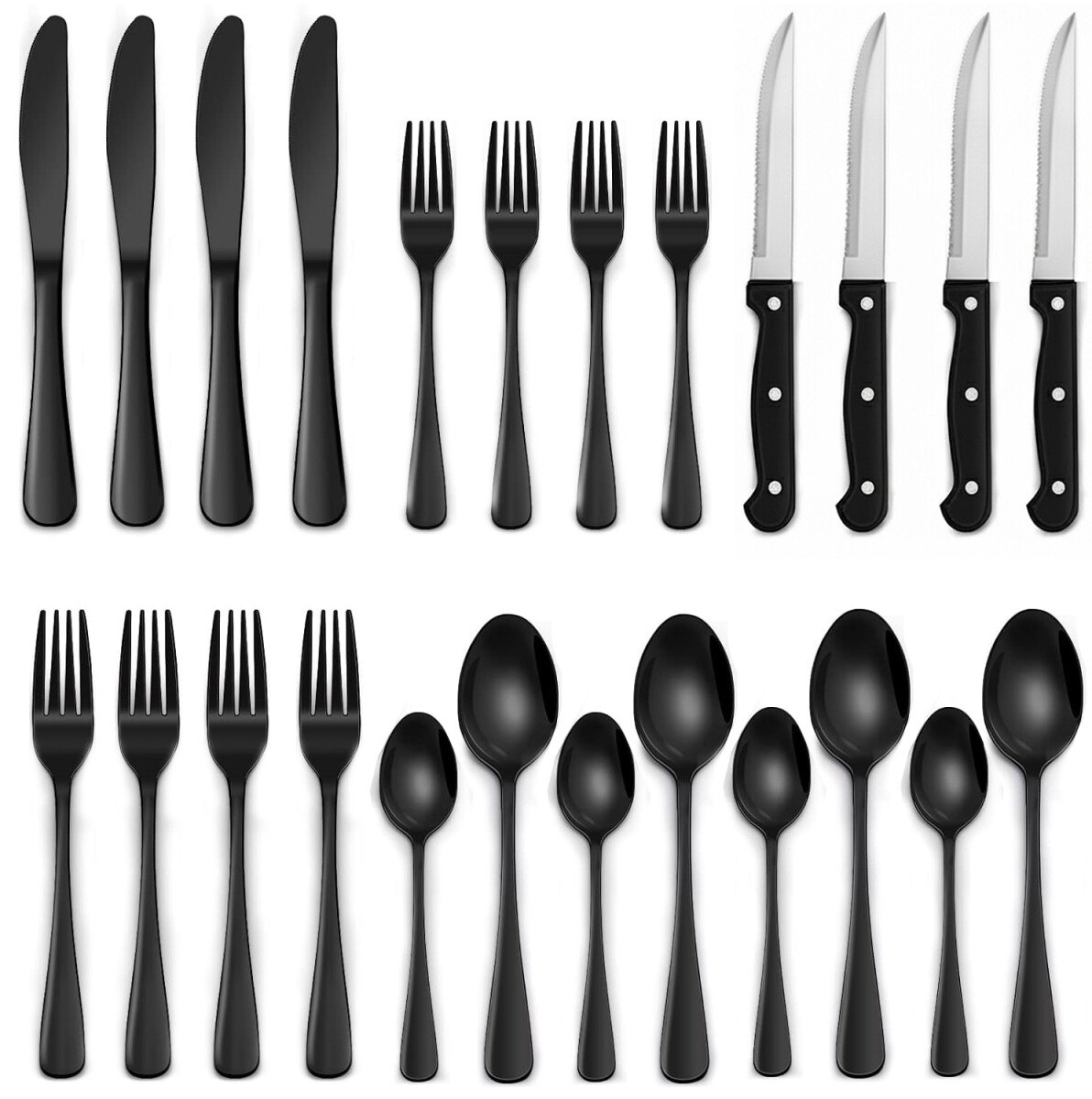 Juego de 24 Cubiertos De Acero Inoxidable Cocina Imback Negro 