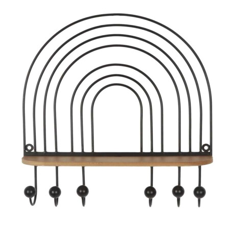 Repisa Perchero 6 Colgadores Metal Y Madera 40X40X8.5 Cm