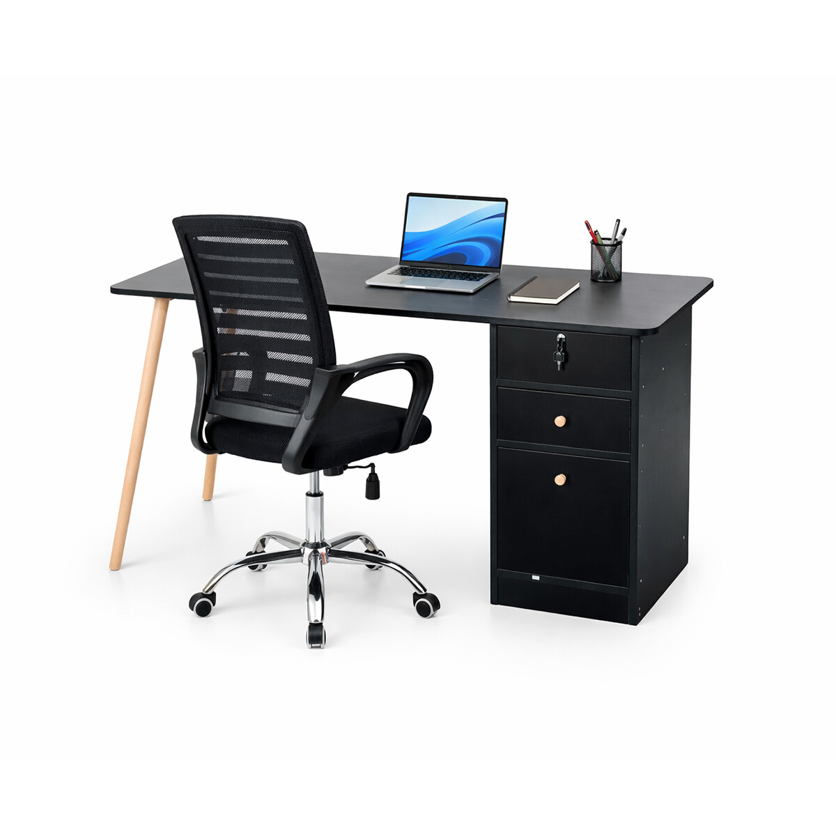 Escritorio Zen + Silla de oficina Lines - Negro 
