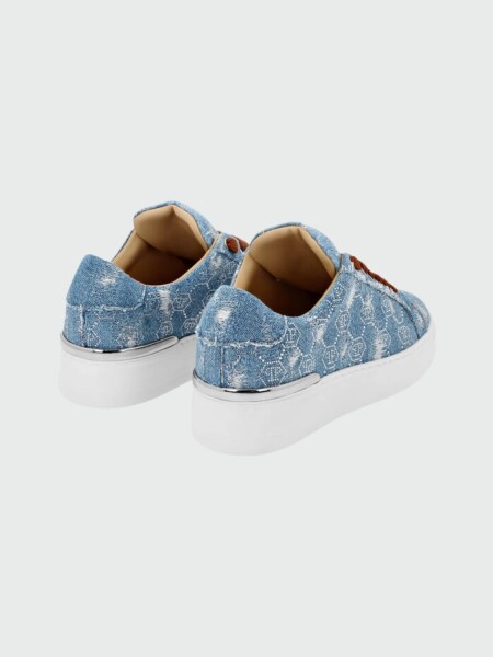 PHILIPP PLEIN - zapatillas denim monograma con strass Celeste