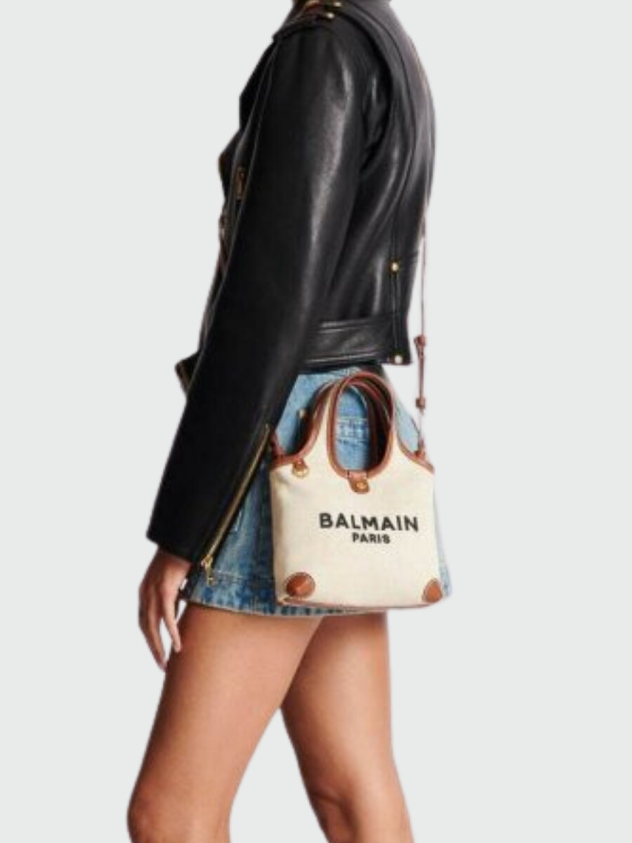 Balmain - Bolso de algodón y lino con logo - Beis - Crudo 