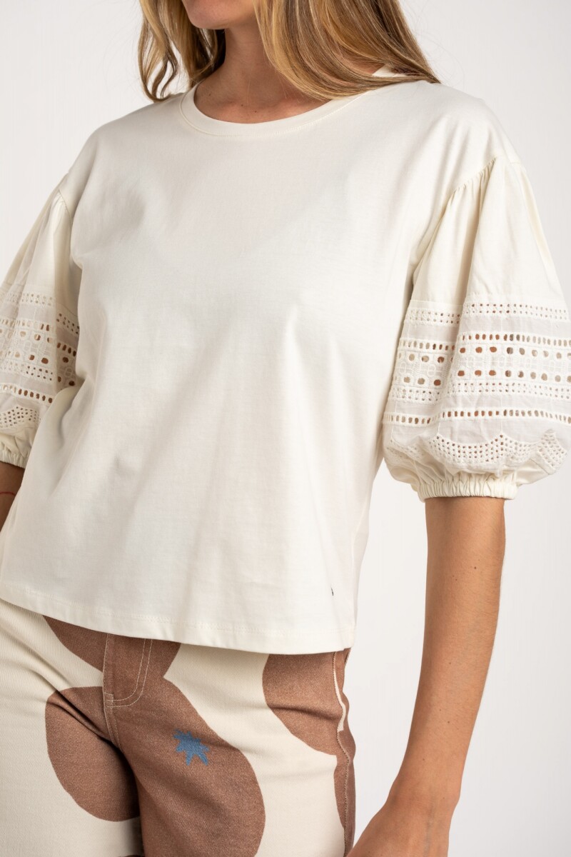 Remera Algodón Combinada Crudo