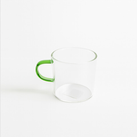 Taza de vidrio traslúcido con asa verde 5.5x5.5cm Taza De Vidrio Traslúcido Con Asa Verde 5.5x5.5cm
