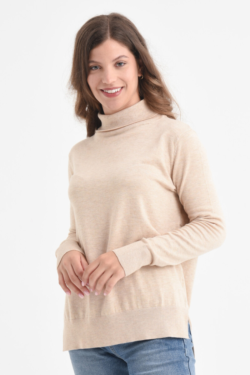 Sweater de punto cuello alto - Beige 