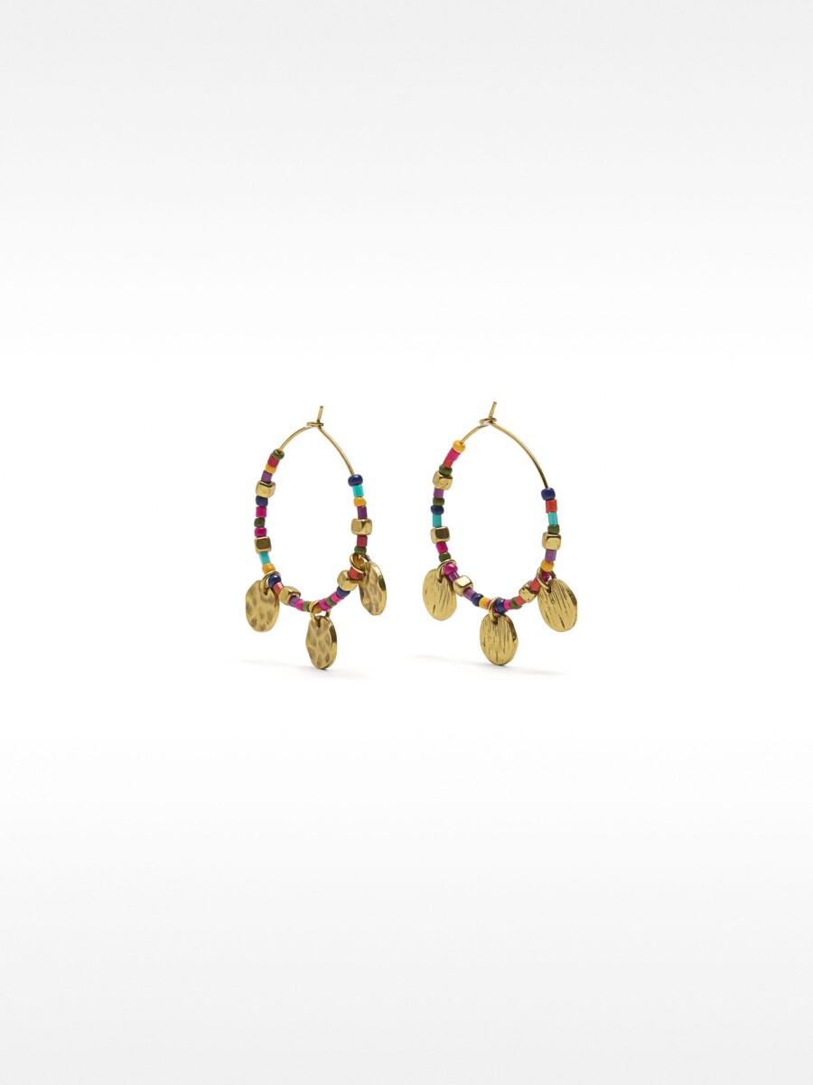 Aros Con Cuentas Multicolor Y Medallas multicolor