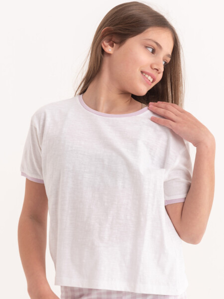 Camiseta manga corta contraste Lila