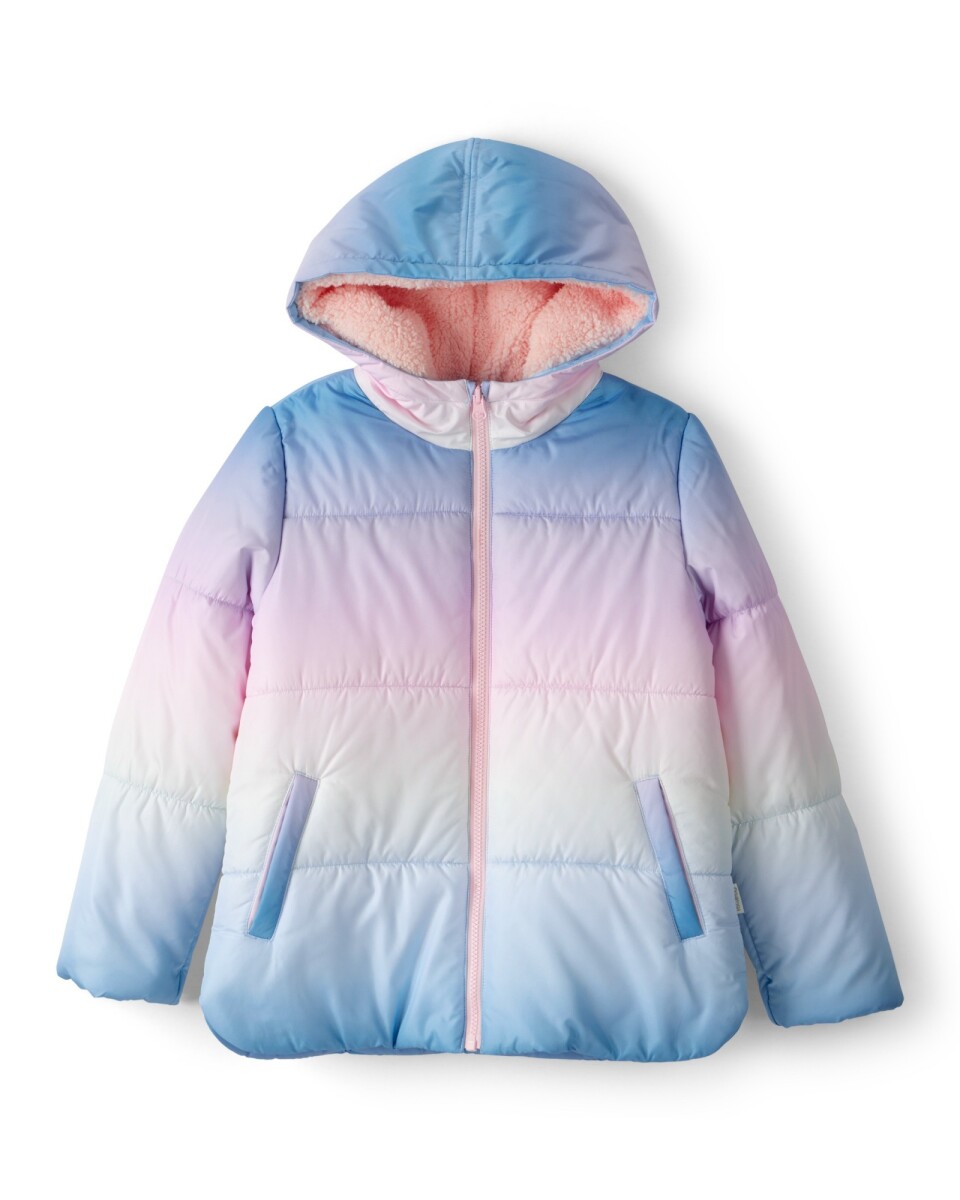Campera puffer, diseño arcoíris. Talles 4-6 