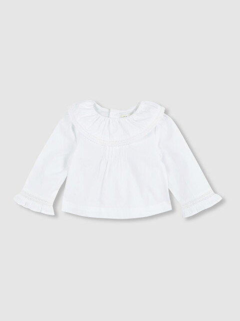 Blusa Tira Bordada En Volante Del Cuello Blanco