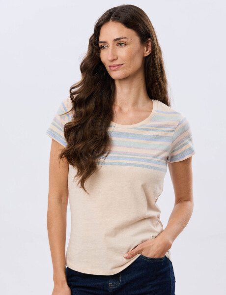 REMERA RAYADA DE ALGODÓN Beige