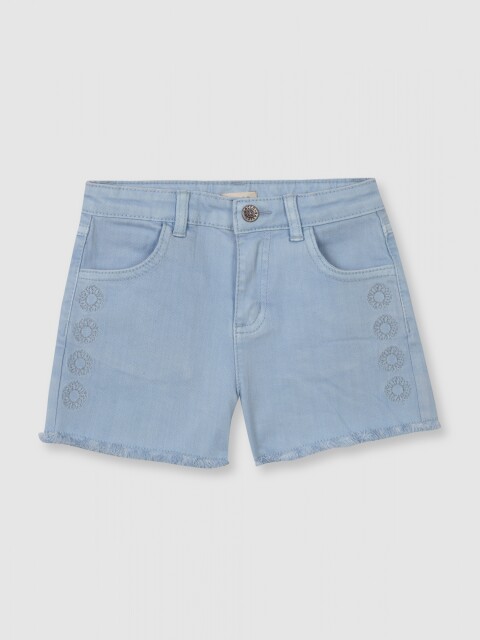 Pantalon Corto Con Bordados Azul Claro