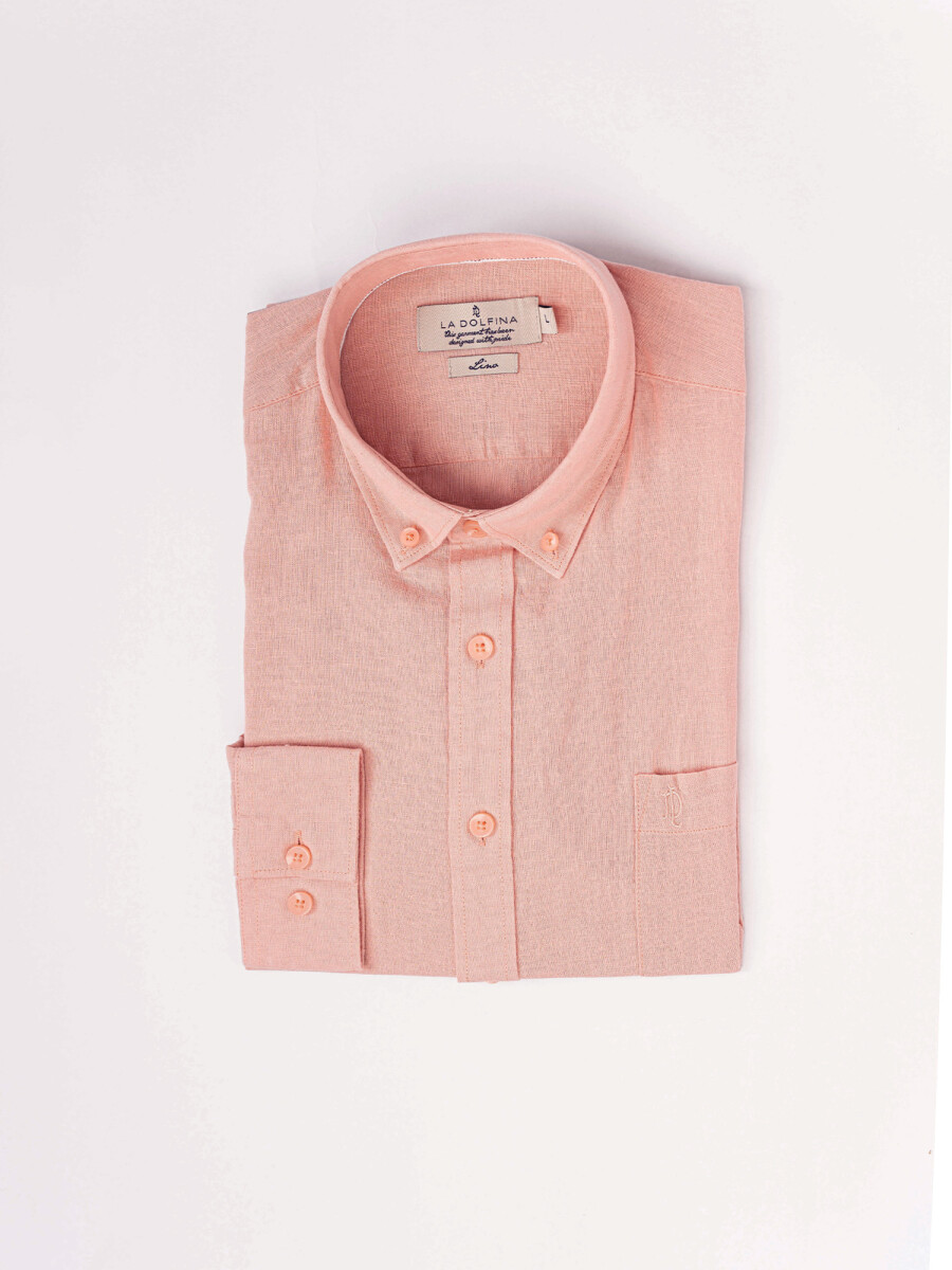 Camisa m/l lino lisa - rosado claro 