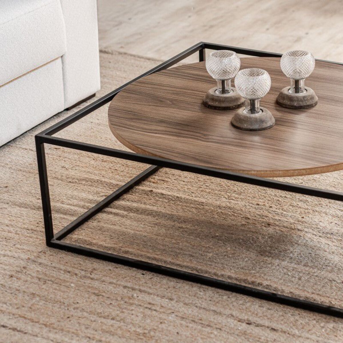 Mesa de Centro Cuadrada con Base Metálica 