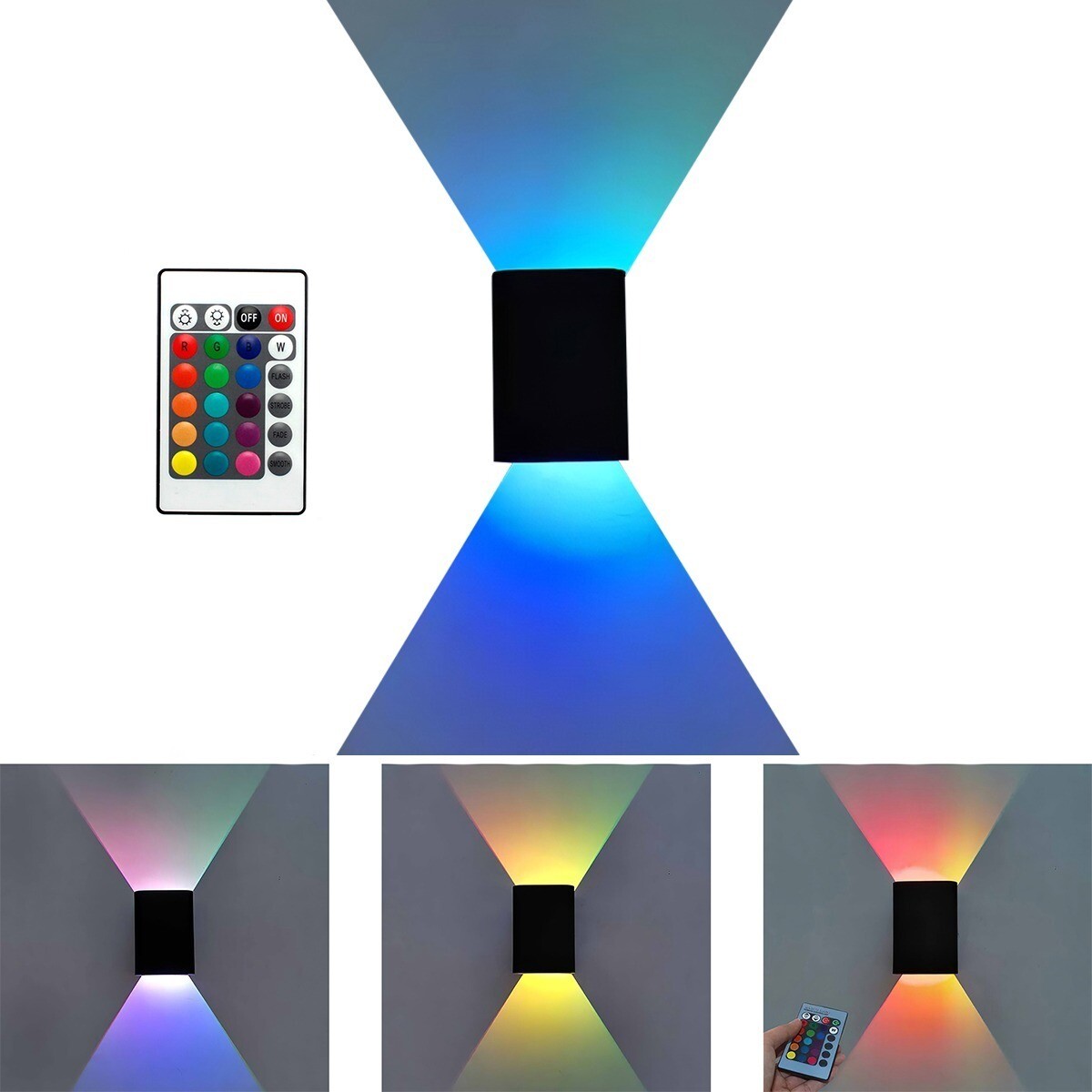 Aplique Pared Rgb Foco Exterior Colores Luz Led Con Control 