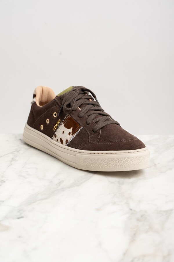 Zapatilla Gamuza Animal Print Vaca Marron