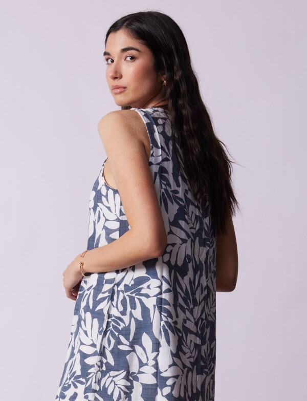 Vestido Frunces Print BLANCO/AZUL