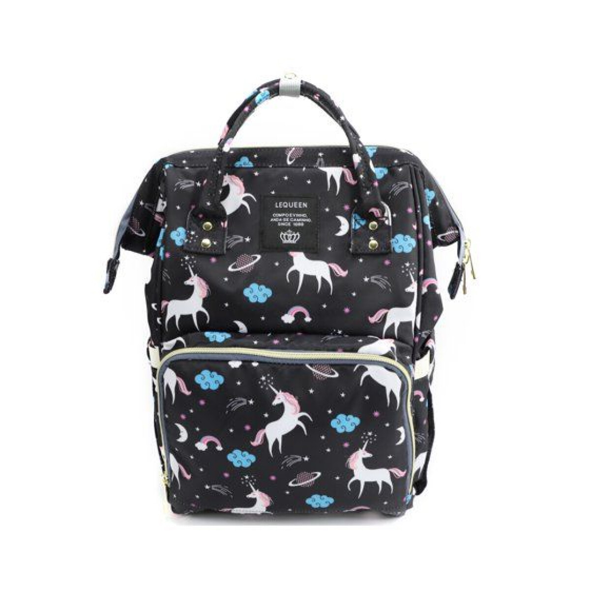 Mochila Maternal - Unicornio Fondo Negro 