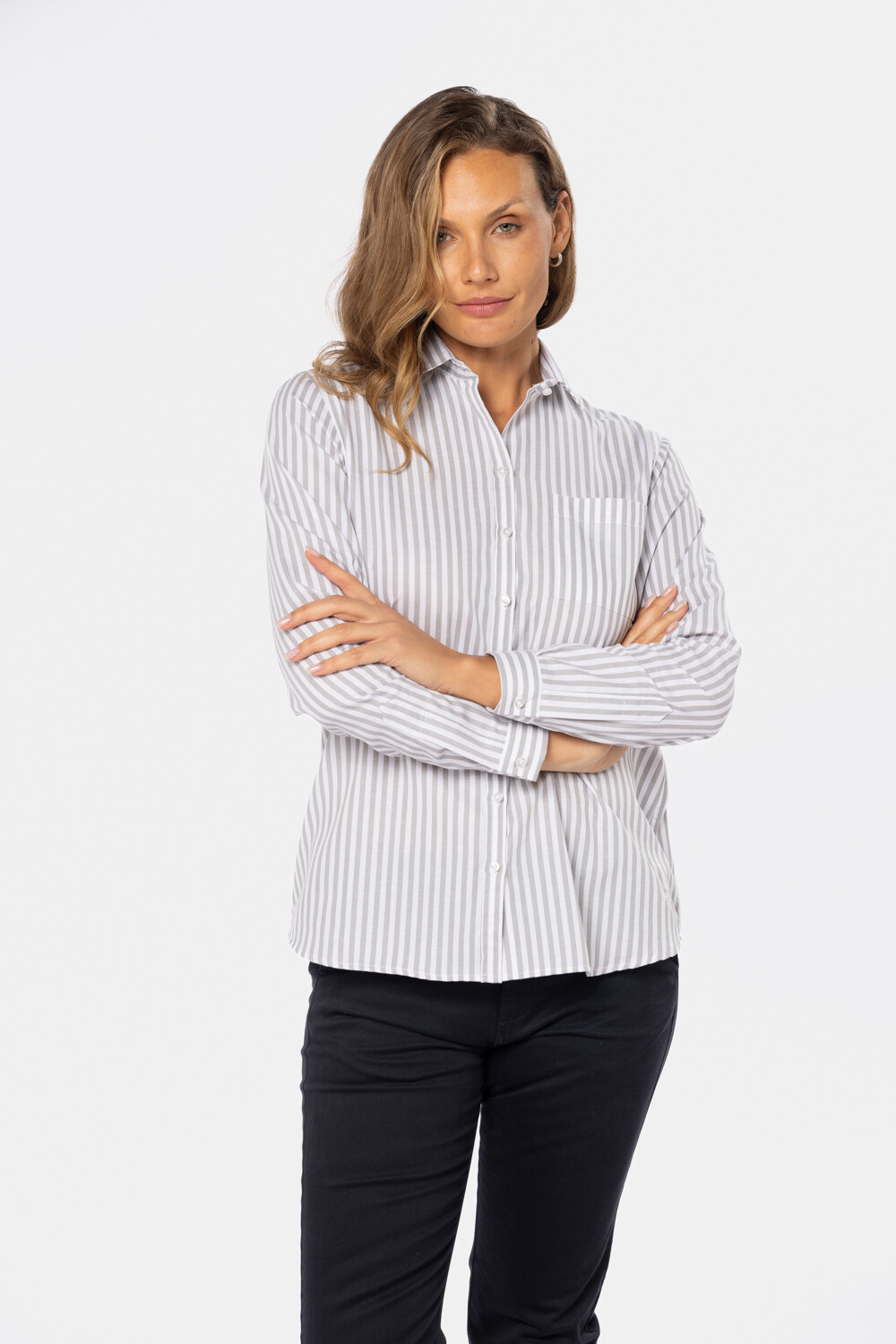 CAMISA HOLGADA RAYADA Gris