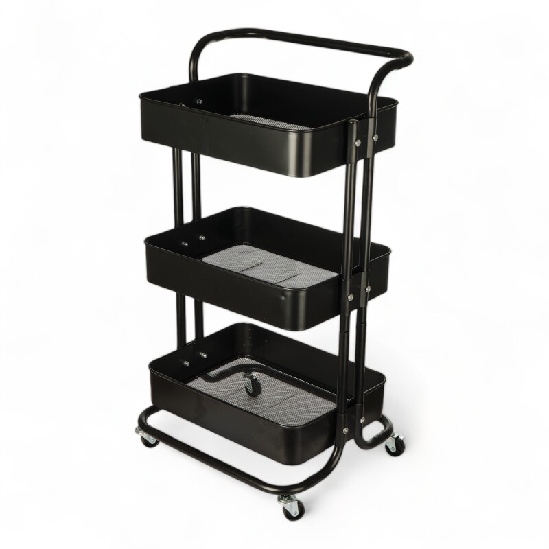 Carrito Rack Multiusos Organizador 3 Estantes 100% Metal Negro