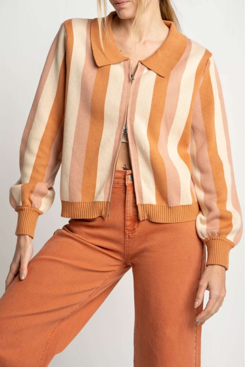 Campera Tejida Rayada - Rosa 