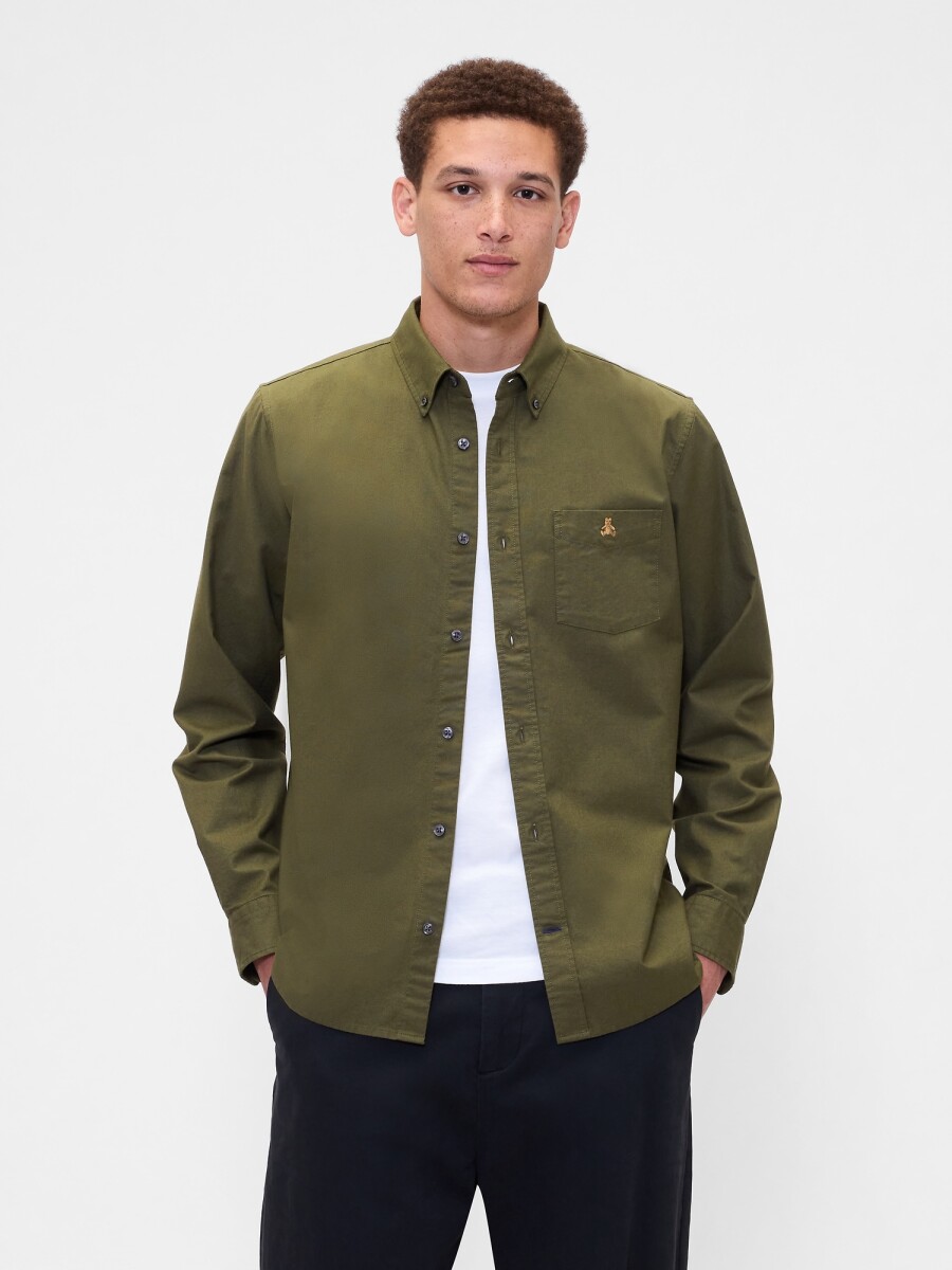 Camisa Oxford Logo Oso Brannan Hombre - Army Jacket Green 