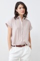 Camisa rayada manga corta beige