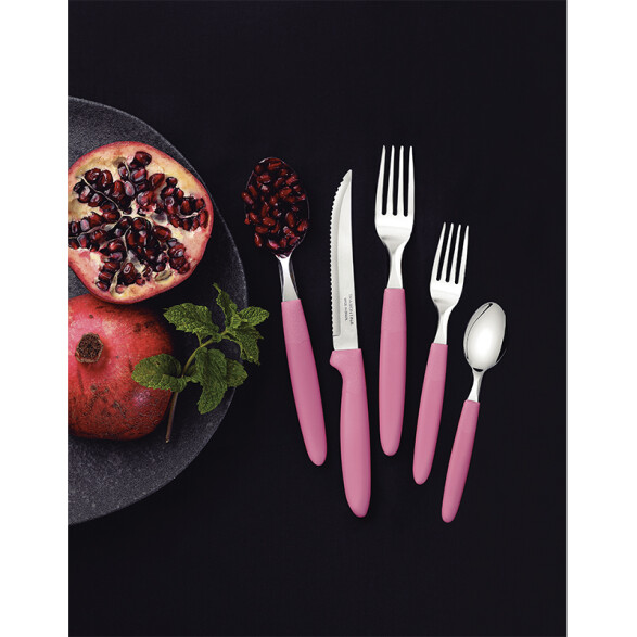 Juego cubiertos en pote, 30 piezas rosado "IPANEMA" -TRAMONTINA TN8483