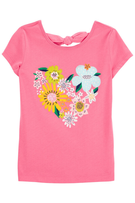 Remera de algodón, con lazo, estampa floral. Talles 12-24M Sin color