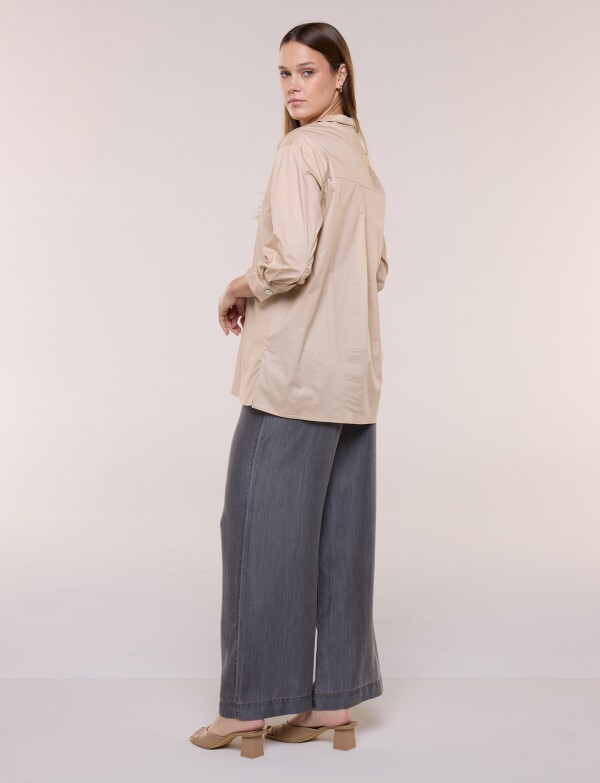 Camisa Larga Con Mangas Tres Cuartos BEIGE