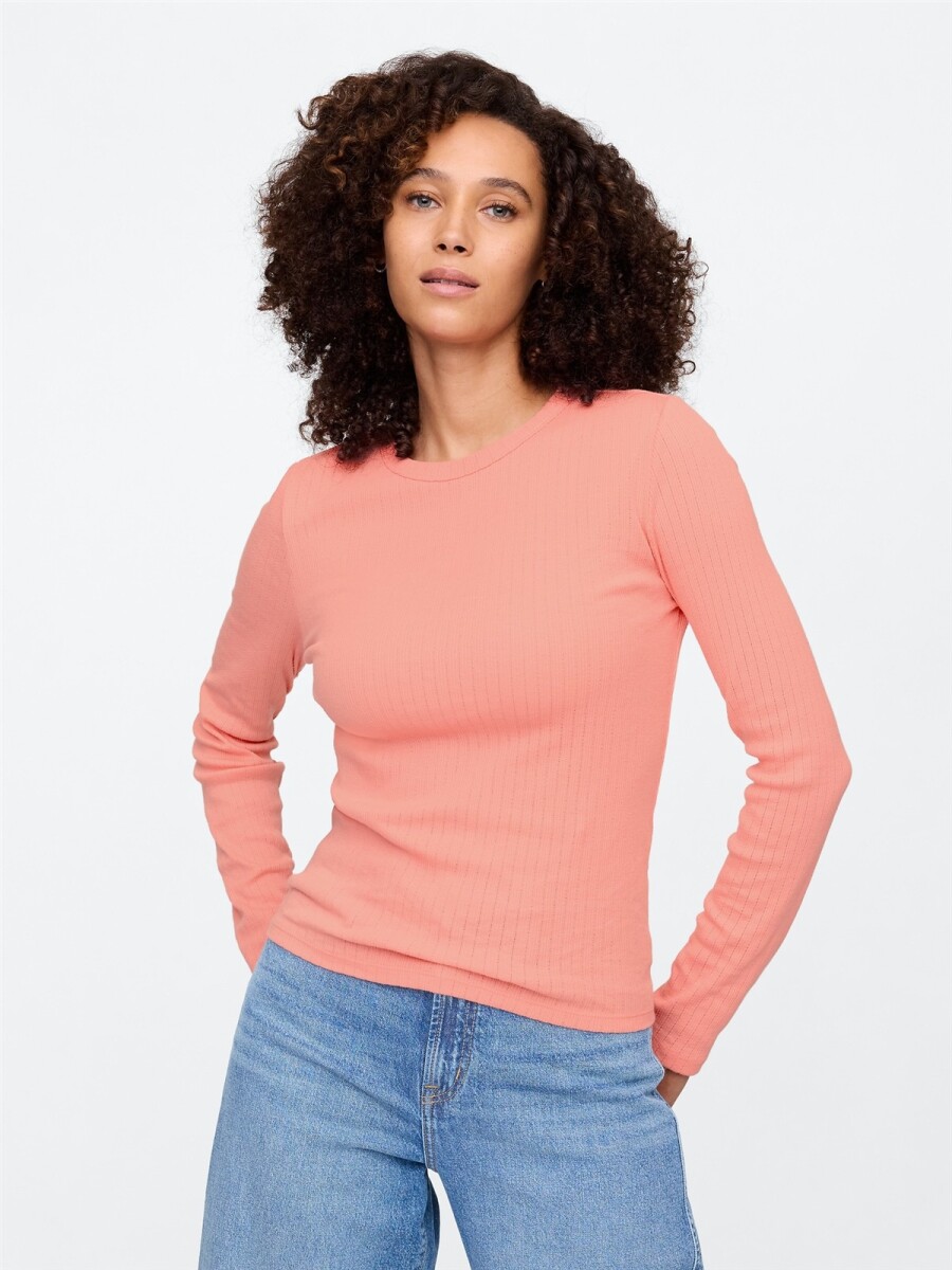 Remera Rib Pointelle Mujer - Tea Rose 