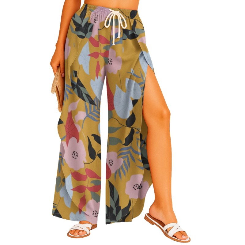 Pantalón Palazzo Elastizado Estampado con Abertura M10