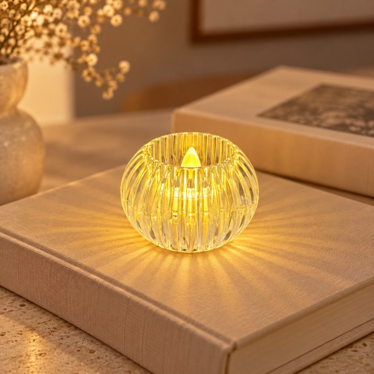 Vela LED Decorativa Esférica Acanalada – Luz Cálida 6cm x 4cm 