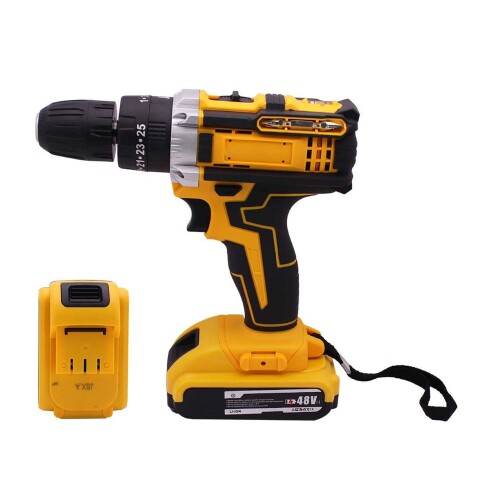 Taladro Percutor Atornillador Inalámbrico + 2 Baterías + Acc Color Amarillo Negro