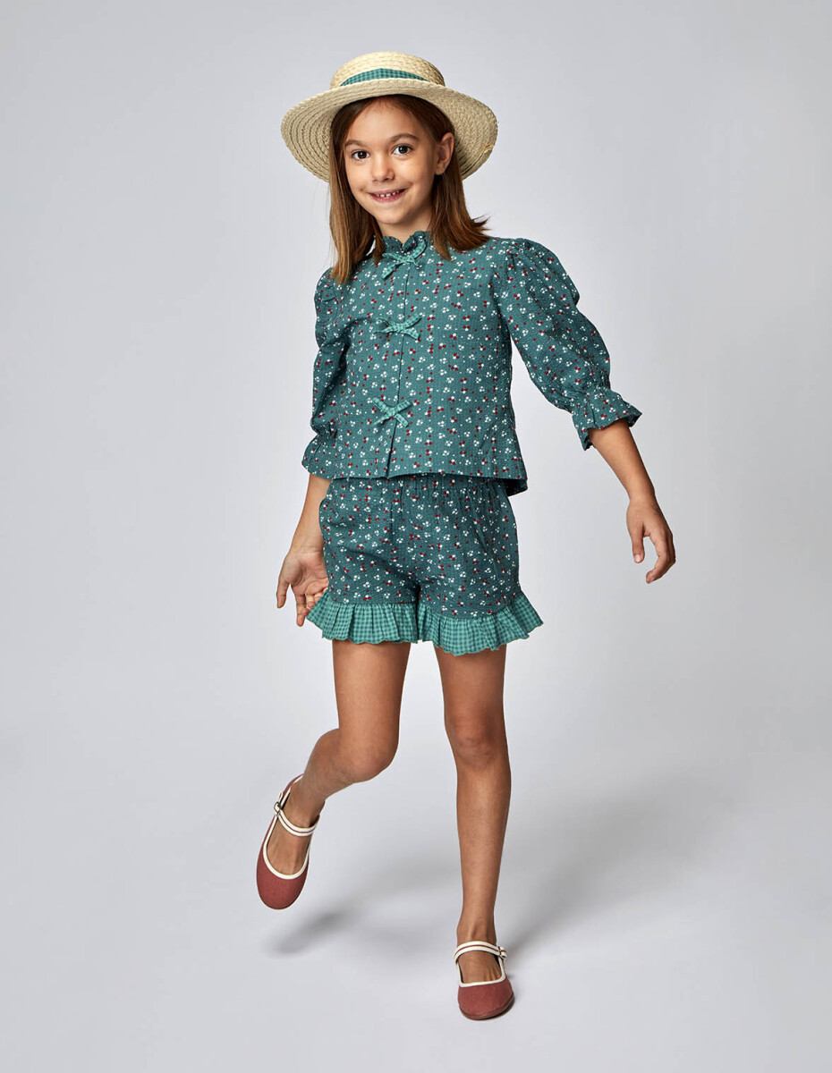 Pantalon Corto De Flores - Verde 