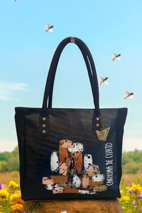 Cartera Julieta Crocco Negro Con Arte Pintado A Mano. Cartera Julieta Crocco Negro Con Arte Pintado A Mano.